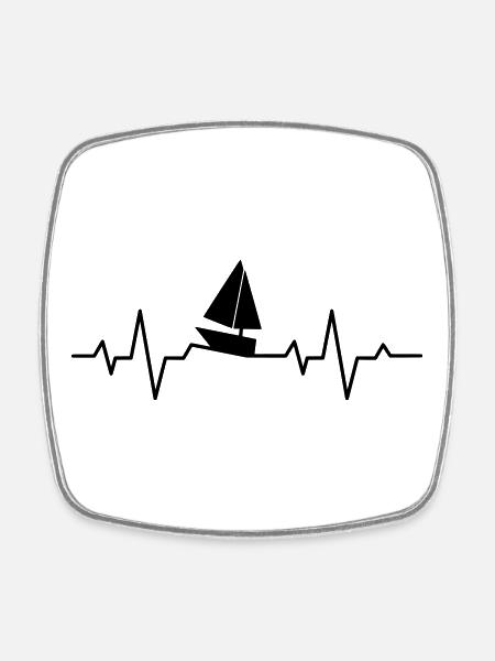 Gift for Sailor, Sailing Heartbeat Motif - Square fridge magnet - white