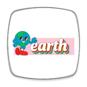 Earth Joy Retro Cartoon Tee Druck - Viereckiger Kühlschrankmagnet - Weiß - Vorne
