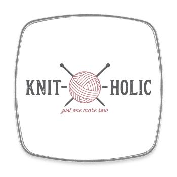 KNIT-O-HOLIC fun Shirt für Strick Fans - Viereckiger Kühlschrankmagnet - Weiß - Vorne
