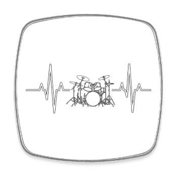 Herzschlag Drumset Silhouette Drummer Heartbeat - Square fridge magnet - white - Front