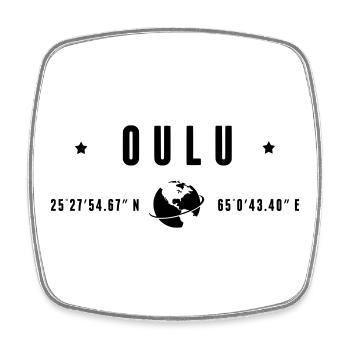 Oulu GPS Coordinates Black Typography - Square fridge magnet - white - Front