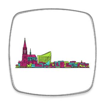 Straßburger Skyline Kathedrale Linienkunst - Viereckiger Kühlschrankmagnet - Weiß - Vorne