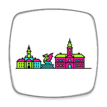 Skyline de la ville de Klagenfurt Lindwurm Art moderne - Magnet carré - blanc - Devant
