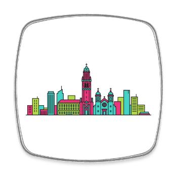 Charleroi City Skyline Glockentürm: Moderne Linienzeichnung - Viereckiger Kühlschrankmagnet - Weiß - Vorne