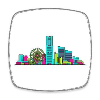 Yokohama City Skyline Wahrzeichen Turm-Kunst - Viereckiger Kühlschrankmagnet - Weiß - Vorne