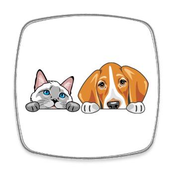 Peeking_Siamese_cat_and_Foxhound_dog - Viereckiger Kühlschrankmagnet - Weiß - Vorne