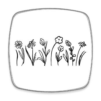 Fleurs dessinées à la main avec feuilles - Magnet carré - blanc - Devant