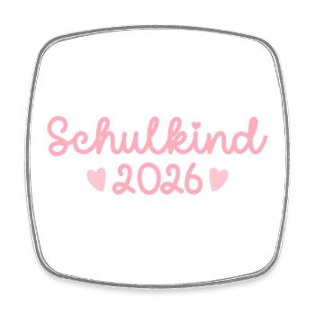 Schulkind 2026 rosa mit zwei Herzen für Mädchen - Viereckiger Kühlschrankmagnet - Weiß - Vorne