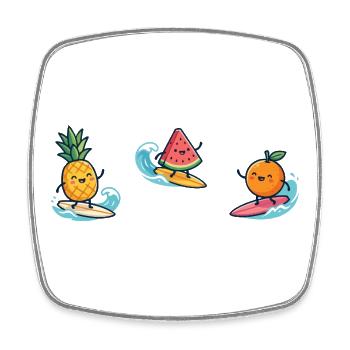 Ananas, Pastèque, Orange, Fruits, Surfer, Bath Fun - Magnet carré - blanc - Devant