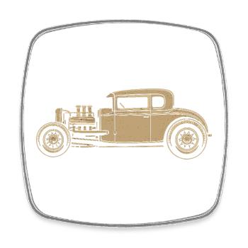 Hot Rod Vintage Illustration – V8 Custom Car - Square fridge magnet - white - Front