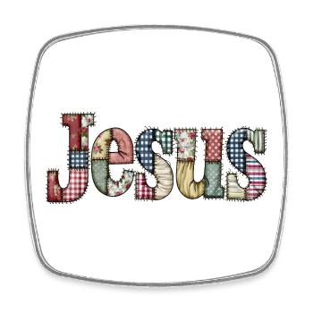 Patchwork Jesus Schriftzug - Viereckiger Kühlschrankmagnet - Weiß - Vorne