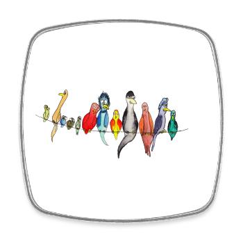 Des oiseaux colorés en laisse - Magnet carré - blanc - Devant