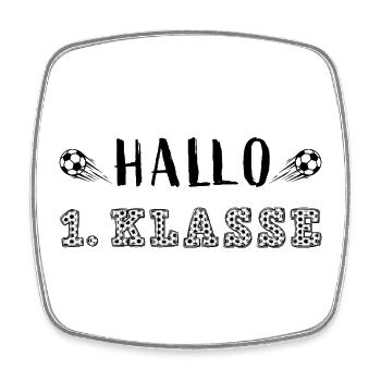 Hallo 1. Klasse! Einschulung Erstklässler Fußball - Viereckiger Kühlschrankmagnet - Weiß - Vorne