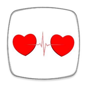 Two Hearts Heartbeat Lifeline – Romantisches rotes Tee - Viereckiger Kühlschrankmagnet - Weiß - Vorne