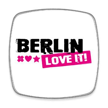 Berlin Love It Pink Stamp - Viereckiger Kühlschrankmagnet - Weiß - Vorne