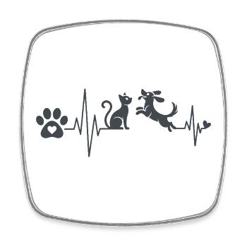 Motif de chat et de chien en forme de vague de cœur - Magnet carré - blanc - Devant