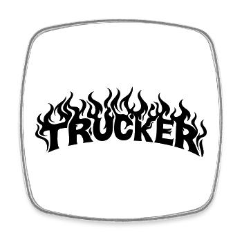 Trucker Schriftzug Flammen - Farbe veränderbar - Viereckiger Kühlschrankmagnet - Weiß - Vorne