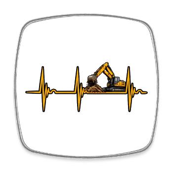 Baggerfahrer Herzschlag EKG Bagger T-Shirt - Viereckiger Kühlschrankmagnet - Weiß - Vorne