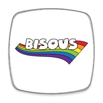 Bisous Regenbogen Schrift französische Sprache - Viereckiger Kühlschrankmagnet - Weiß - Vorne