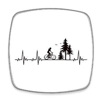 Bicycle heartbeat female cyclist in the forest - Square fridge magnet - white - Front