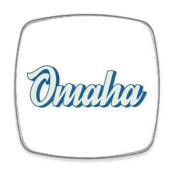 Omaha Schriftzug in Retro-Blau - Viereckiger Kühlschrankmagnet - Weiß - Vorne
