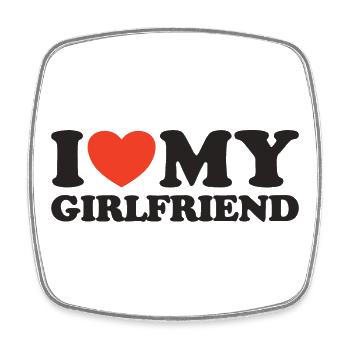 I love my girlfriend Herz Shirt - Viereckiger Kühlschrankmagnet - Weiß - Vorne