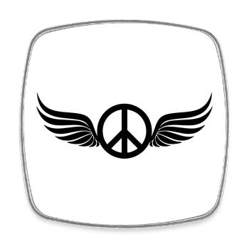 Winged Hippie Black Peace Sign - Square fridge magnet - white - Front