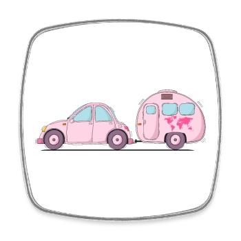 Car with caravan Rosa - Square fridge magnet - white - Front