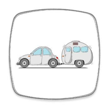Auto mit Wohnwagen Grau - Viereckiger Kühlschrankmagnet - Weiß - Vorne