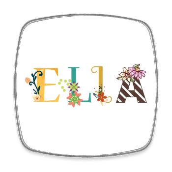 ELLA Name Art With Flowers Embroidered - Square fridge magnet - white - Front