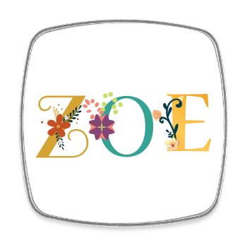 ZOE Name Art With Flowers Embroidered - Square fridge magnet - white - Front