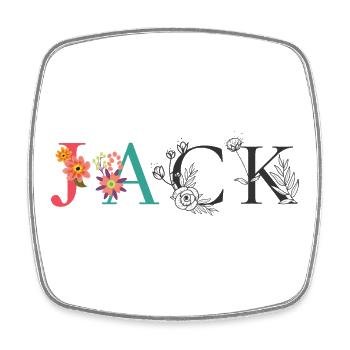 JACK Namenskunst mit gestickten Blumen - Viereckiger Kühlschrankmagnet - Weiß - Vorne