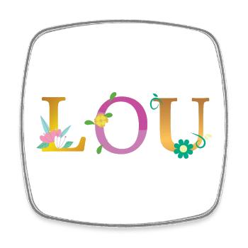 Nom LOU Orné de fleurs - Magnet carré - blanc - Devant