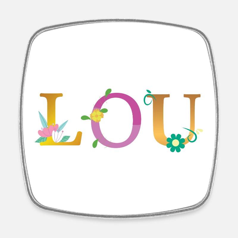 Nom LOU Orné de fleurs - Magnet carré - blanc