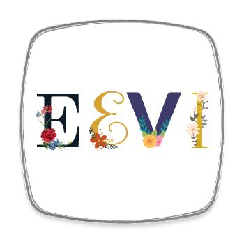 Nom EEVI décoré de fleurs - Magnet carré - blanc - Devant