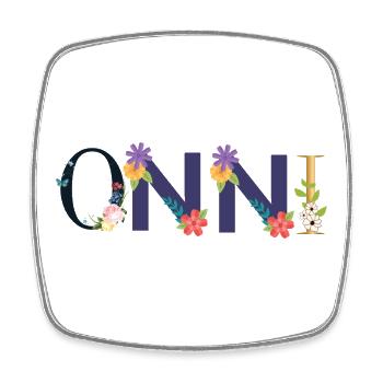 Nom ONNI décoré de fleurs - Magnet carré - blanc - Devant