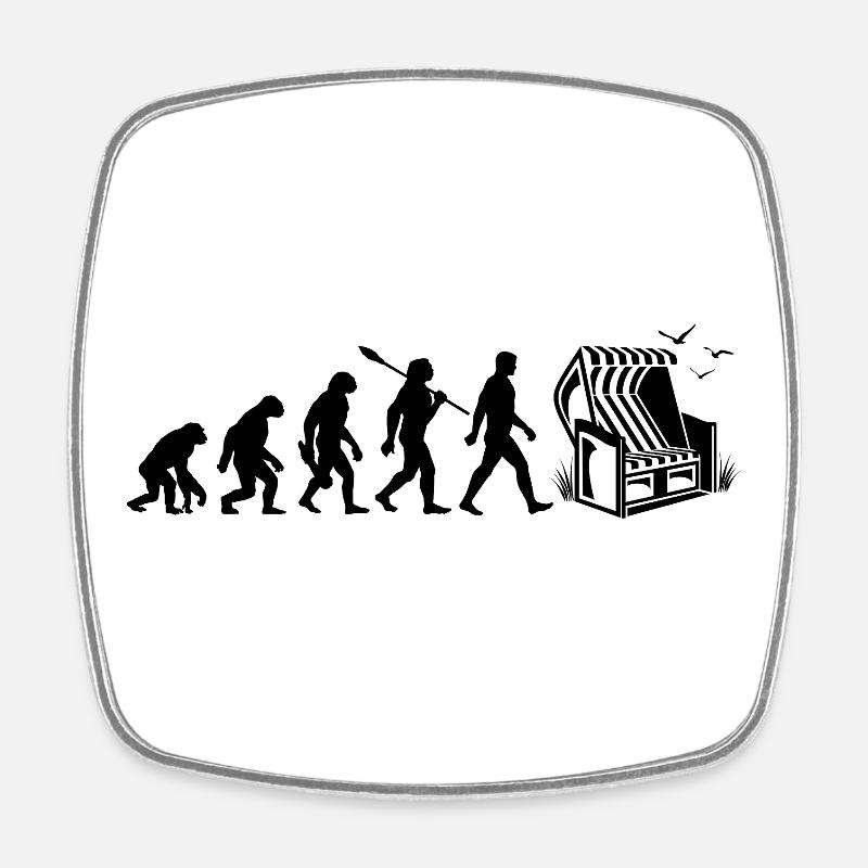 Evolution - Strandkorb - Urlaub - Meer - Möwen - Viereckiger Kühlschrankmagnet - Weiß