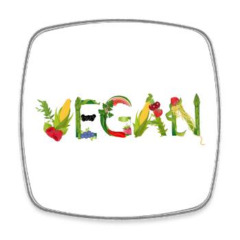 VEGAN Schriftzug aus Obst und Gemüse Illustration - Viereckiger Kühlschrankmagnet - Weiß - Vorne