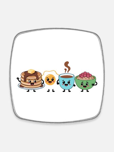 Cute Food & Beverage Breakfast Pattern - Square fridge magnet - white