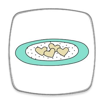 Biscuits cœur sur une assiette à pois - Magnet carré - blanc - Devant