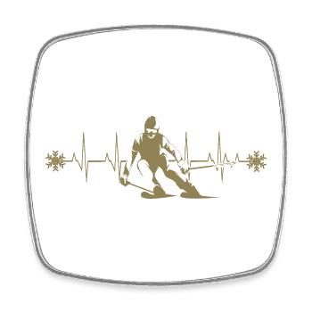 Silhouette de skieur hiver minimaliste - Magnet carré - blanc - Devant
