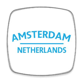 Amsterdam – Netherlands Textdesign - Square fridge magnet - white - Front