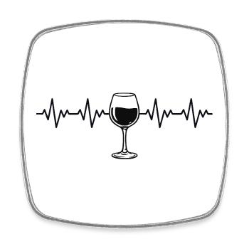 Wine glass, wine drinker, wine, red wine, ECG, heartbeat - Square fridge magnet - white - Front