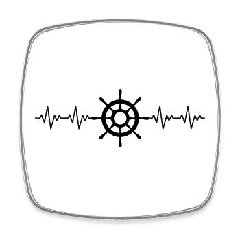 Steering wheel captain ship ECG heartbeat - Square fridge magnet - white - Front