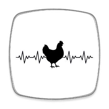 Coq Coq poule Battement de cœur ECG - Magnet carré - blanc - Devant