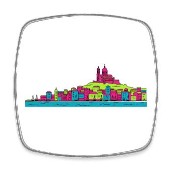 Basilique skyline de la ville de Marseille Modern Line Art - Magnet carré - blanc - Devant