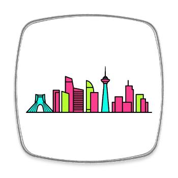 Teheraner Stadtsilhouette Azadi-Turm Moderne Kunst - Viereckiger Kühlschrankmagnet - Weiß - Vorne