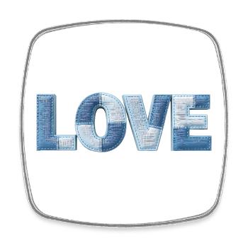 J’ADORE le look tissu en lettres de tendance patchwork - Magnet carré - blanc - Devant