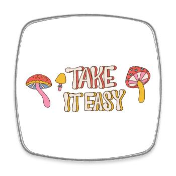 Take It Easy – Retro Mushroom 70s Design - Viereckiger Kühlschrankmagnet - Weiß - Vorne
