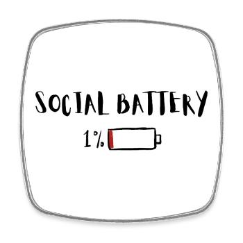 batterie sociale 1 % – Humour Introverti drôle - Magnet carré - blanc - Devant